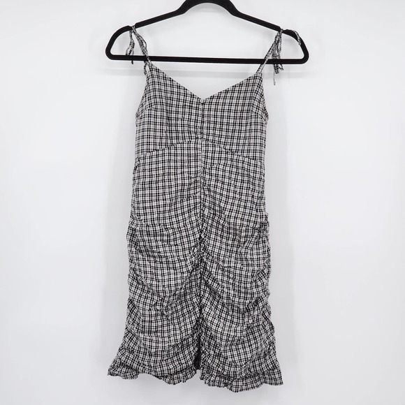 Hollister Black and White Ruched Smocked Plaid Dress Size Small - Picture 1 of 5